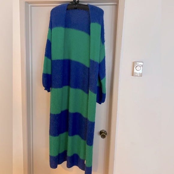 Blue and Green Striped Knit Long Cardigan - Picture 5 of 5